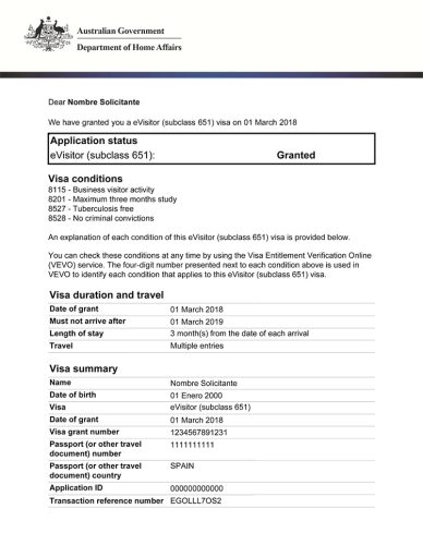 Australia-visa example