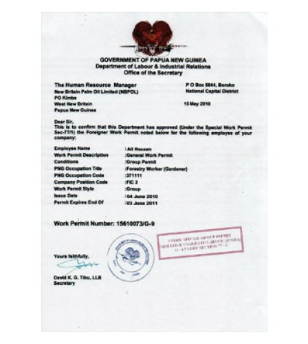 Papua New Guinea-Visa example