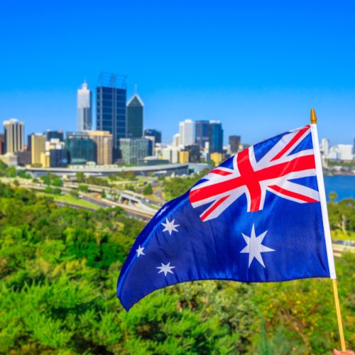 Australian,Flag,Waving,Aver,Perth,Water,,A,Section,Of,Swan